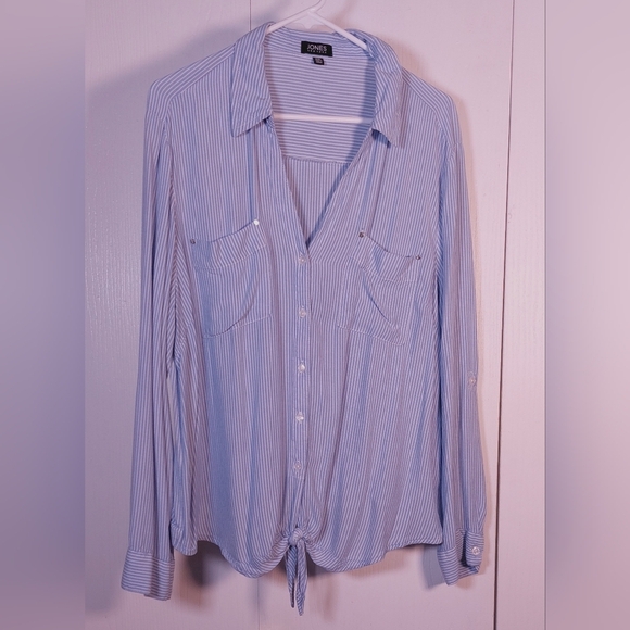 Jones New York Striped Blouse Size XXL Front Tie Top Preppy Classic Soft Boho - Picture 1 of 9